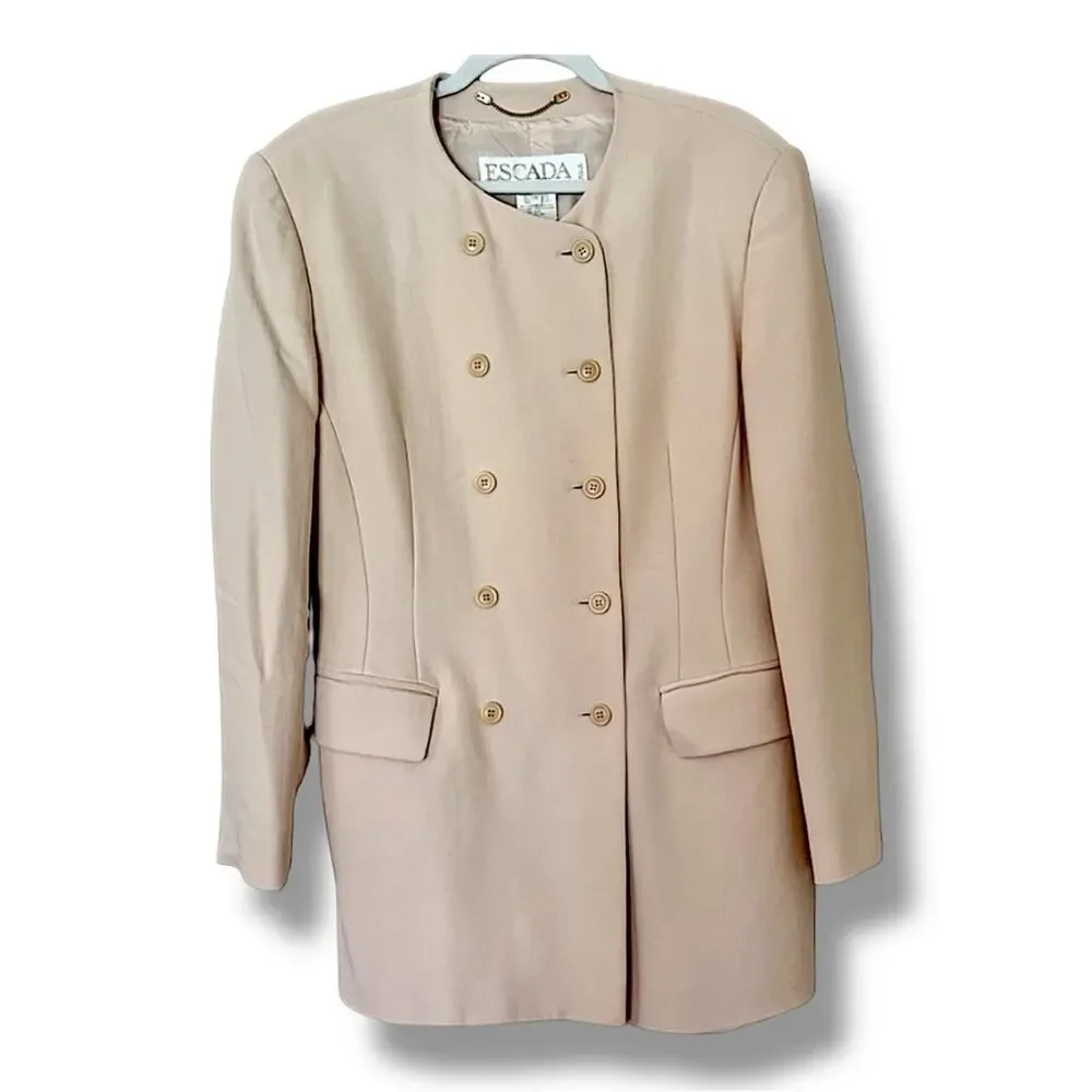 Escada by Margaretha Ley Double Breasted Wool and Silk Blazer Vintage Size 10